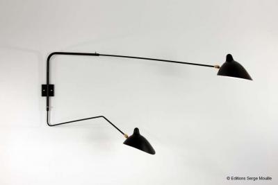 Serge Mouille Large Serge Mouille 2 Arm Wall Lamp with Straight and Curved Rotating Arms