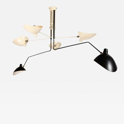 Serge Mouille Mid Century Six Arm Black White Enamel Articulated Chandelier by Serge Mouille