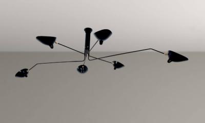 Serge Mouille Serge Mouille Black or White 6 Arm Ceiling Lamp