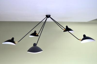 Serge Mouille Spider Ceiling Lamp with Five Arms by Serge Mouille