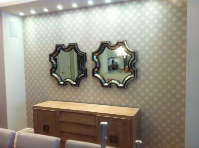 Serge Roche 2 French Midcentury Style Venetian Octagonal Mirrors in Style of Serge Roche