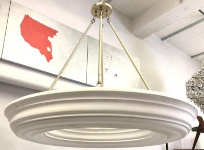 Serge Roche 2 French Modern Neoclassical Plaster and Brass Chandeliers Style of Serge Roche