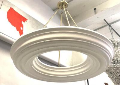 Serge Roche 2 French Modern Neoclassical Plaster and Brass Chandeliers Style of Serge Roche