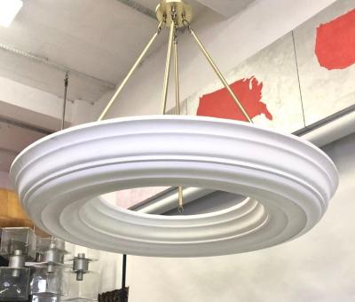 Serge Roche 2 French Modern Neoclassical Plaster and Brass Chandeliers Style of Serge Roche