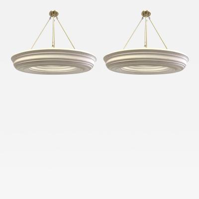 Serge Roche 2 French Modern Neoclassical Plaster and Brass Chandeliers Style of Serge Roche