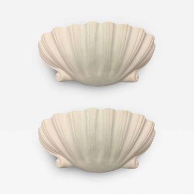 Serge Roche 2 Pairs Mid Century Modern Plaster Shell Wall Sconces Attributed to Serge Roche