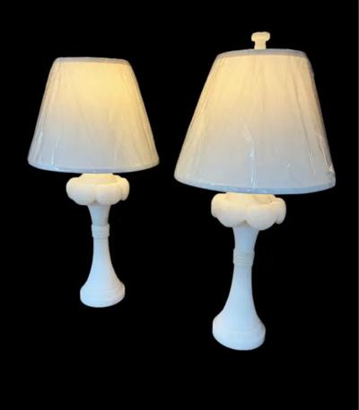 Serge Roche A Pair of Alabaster Palm Frond Lamps