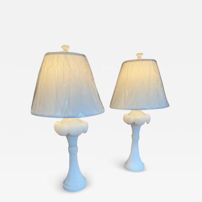 Serge Roche A Pair of Alabaster Palm Frond Lamps