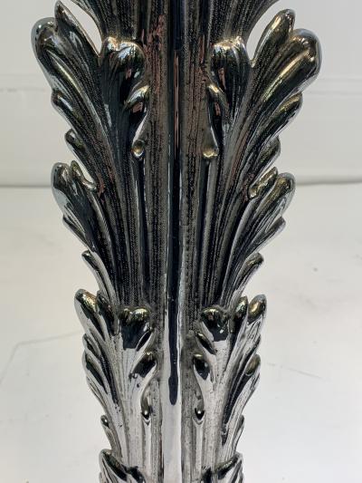 Serge Roche ART DECO CHROMED BRONZE ACANTHUS LEAF TABLE LAMPS IN THE MANNER OF SERGE ROCHE