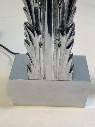 Serge Roche ART DECO CHROMED BRONZE ACANTHUS LEAF TABLE LAMPS IN THE MANNER OF SERGE ROCHE