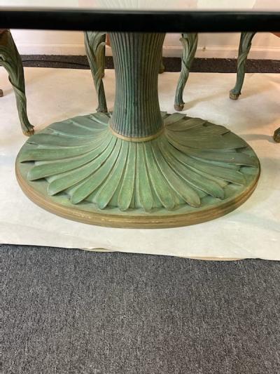 Serge Roche EXCEPTIONAL PALM FROND CARVED GILT GREEN WOOD DINING TABLE AND CHAIRS