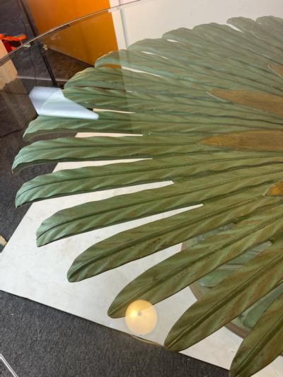 Serge Roche EXCEPTIONAL PALM FROND CARVED GILT GREEN WOOD DINING TABLE AND CHAIRS
