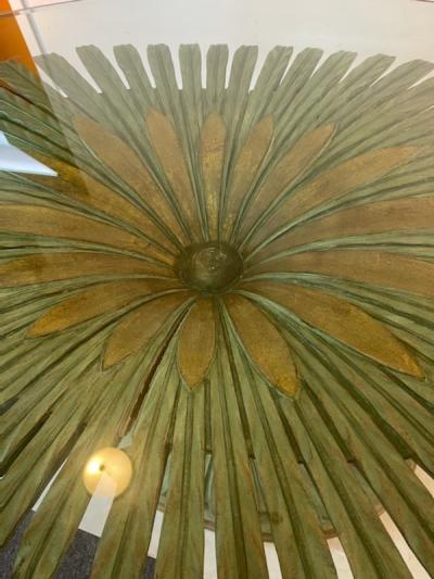 Serge Roche EXCEPTIONAL PALM FROND CARVED GILT GREEN WOOD DINING TABLE AND CHAIRS