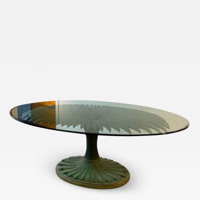 Serge Roche EXCEPTIONAL PALM FROND CARVED GILT GREEN WOOD DINING TABLE AND CHAIRS