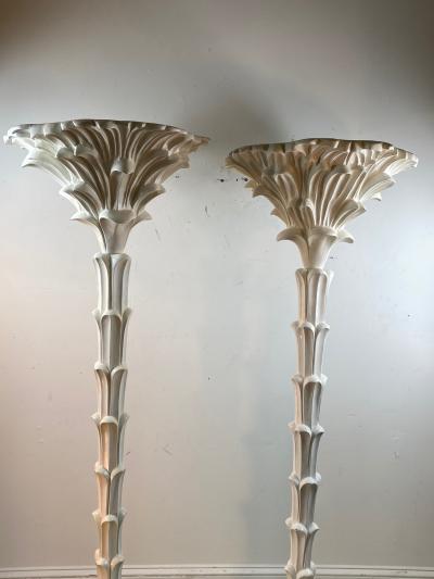 Serge Roche Exceptional Pair of Carved Wood Floor Lamps in the Manner of Serge Roche