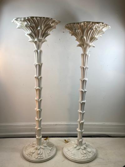 Serge Roche Exceptional Pair of Carved Wood Floor Lamps in the Manner of Serge Roche