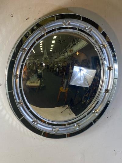 Serge Roche MAGNIFICIENT ROUND ART DECO CONVEX MIRROR IN THE MANNER OF SEGE ROCHE