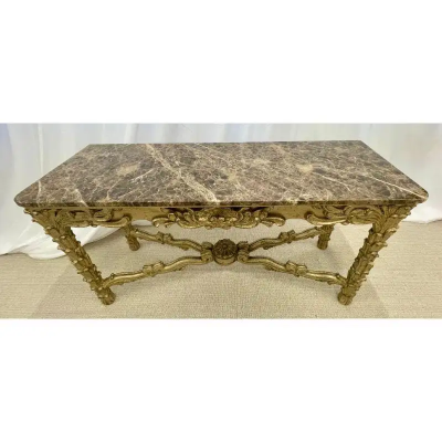 Serge Roche Mid Century Fleur de Lis Console Marble Serge Roche Style