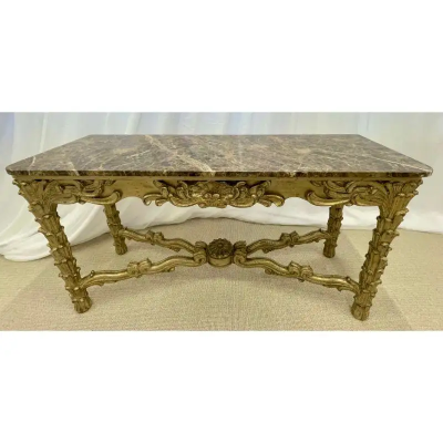 Serge Roche Mid Century Fleur de Lis Console Marble Serge Roche Style