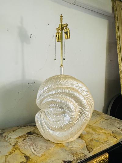 Serge Roche PEARLIZED PLASTER CLAM SHELL LAMPS IN THE MANNER OF SERGE ROCHE