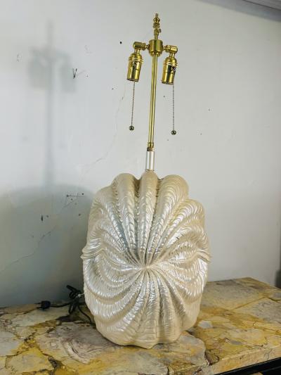 Serge Roche PEARLIZED PLASTER CLAM SHELL LAMPS IN THE MANNER OF SERGE ROCHE