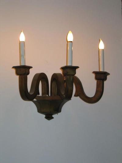 Serge Roche Pair of Large French Mid Century Modern Neoclassical Gilt Plaster Sconces 1940