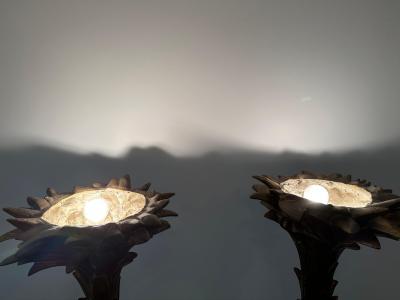 Serge Roche Patinated Resin Plaster Palm Torchieres in the Manner of Serge Roche Pair