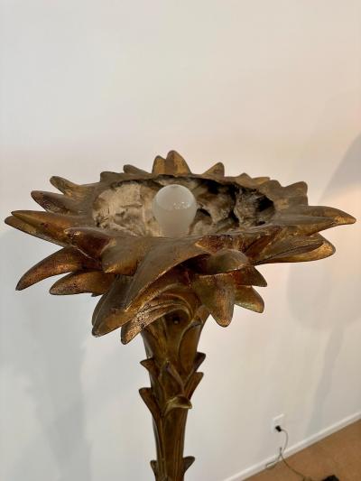 Serge Roche Patinated Resin Plaster Palm Torchieres in the Manner of Serge Roche Pair