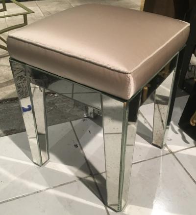 Serge Roche Serge Roche Pair of Mirrored Stools Newly Covered in Pale Pink Silk