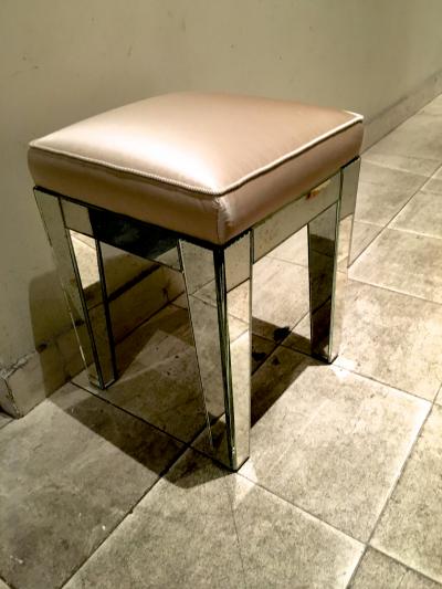 Serge Roche Serge Roche Pair of Mirrored Stools Newly Covered in Pale Pink Silk