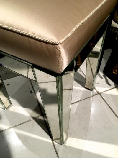 Serge Roche Serge Roche Pair of Mirrored Stools Newly Covered in Pale Pink Silk