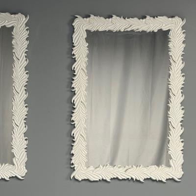 Serge Roche Serge Roche Style Contemporary Rectangular Leaf Wall Mirrors White Lacquer