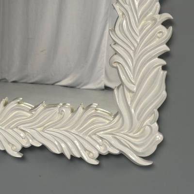 Serge Roche Serge Roche Style Contemporary Rectangular Leaf Wall Mirrors White Lacquer