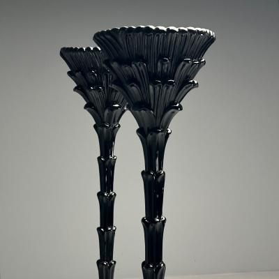 Serge Roche Serge Roche Style Mid Century Modern Palm Leaf Floor Lamps Black Lacquer