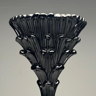 Serge Roche Serge Roche Style Mid Century Modern Palm Leaf Floor Lamps Black Lacquer