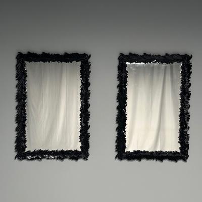 Serge Roche Serge Roche Style Modern Rectangular Leaf Wall Mirrors Black Lacquer