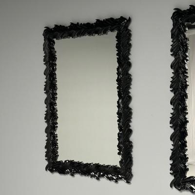 Serge Roche Serge Roche Style Modern Rectangular Leaf Wall Mirrors Black Lacquer