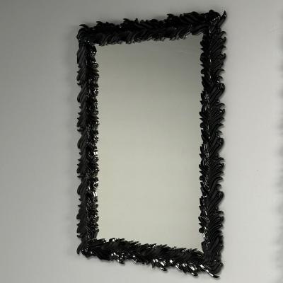 Serge Roche Serge Roche Style Modern Rectangular Leaf Wall Mirrors Black Lacquer