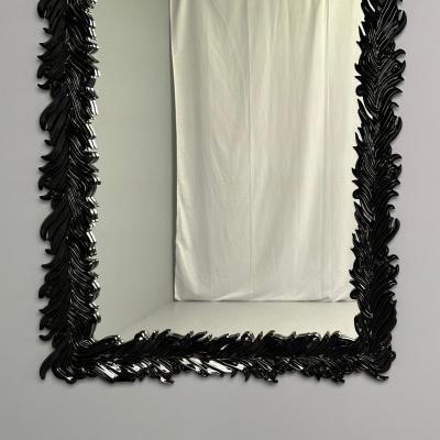 Serge Roche Serge Roche Style Modern Rectangular Leaf Wall Mirrors Black Lacquer