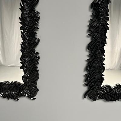 Serge Roche Serge Roche Style Modern Rectangular Leaf Wall Mirrors Black Lacquer
