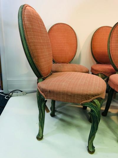 Serge Roche Set of Six Chairs with Carved Wood Frames in the Manner of Serge Roche