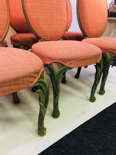 Serge Roche Set of Six Chairs with Carved Wood Frames in the Manner of Serge Roche