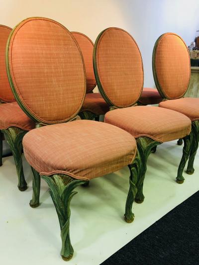 Serge Roche Set of Six Chairs with Carved Wood Frames in the Manner of Serge Roche