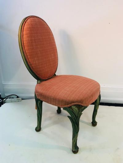 Serge Roche Set of Six Chairs with Carved Wood Frames in the Manner of Serge Roche