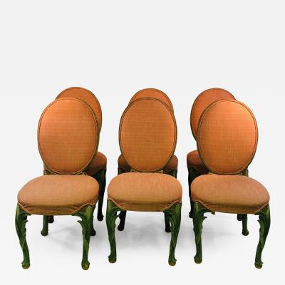 Serge Roche Set of Six Chairs with Carved Wood Frames in the Manner of Serge Roche