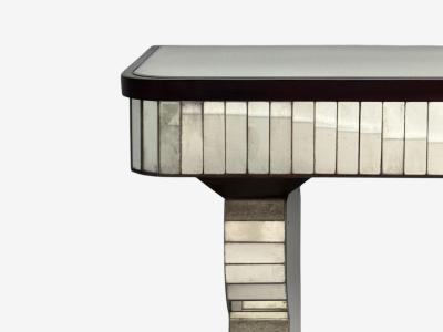 Serge Roche Style Distressed Glass Painted Wood Mirrored Console Tables