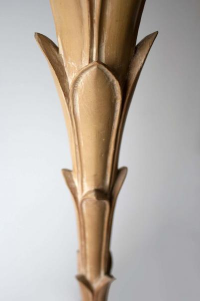 Serge Roche Torchiere Floor Lamps after Serge Roche Hand Carved Limed Oak Palm Trees 1940s