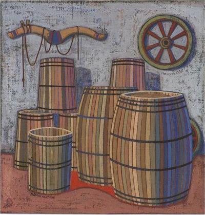 Sergio Agostini Painting October in the Cantina by Sergio Agostini Italy 1960