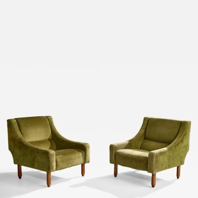 Sergio Asti Sergio Asti Lounge Chairs with Wood and Velvet Italy 1960s