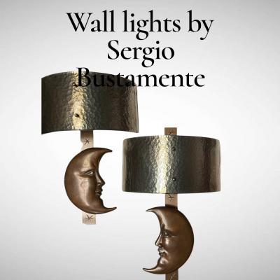 Sergio Bustamante 1970s Bronze and glass sconces by Sergio Bustamente